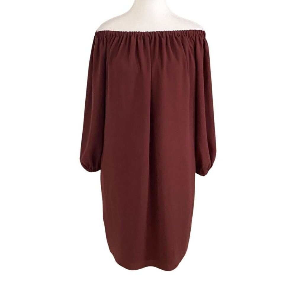 ARITZIA WILFRED DUREE OFF THE SHOULDER SHIFT DRESS IN BURGUNDY BROWN WINE - S - Picture 2 of 9